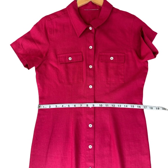 Vintage Womens Red Maroon Linen Blend Buttons Down Short Sleeve Maxi Dress Sz. M - Picture 9 of 14